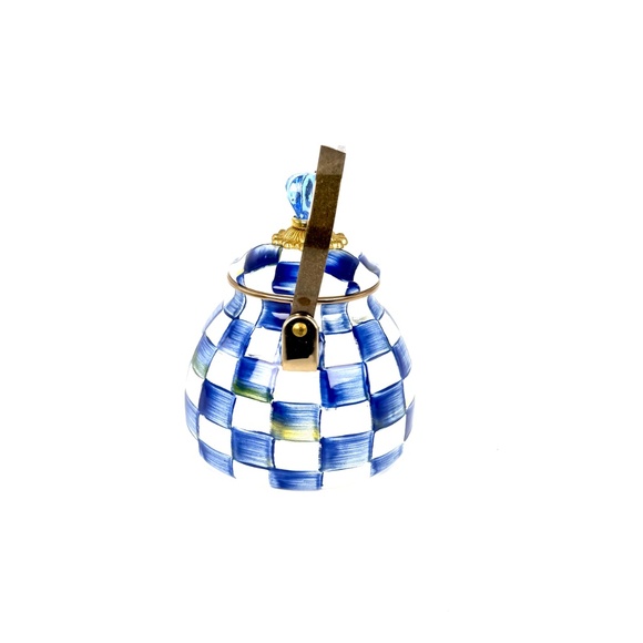 New MacKenzie-Childs Royal Check Blue White Tea Kettle 2QT - Picture 4 of 8
